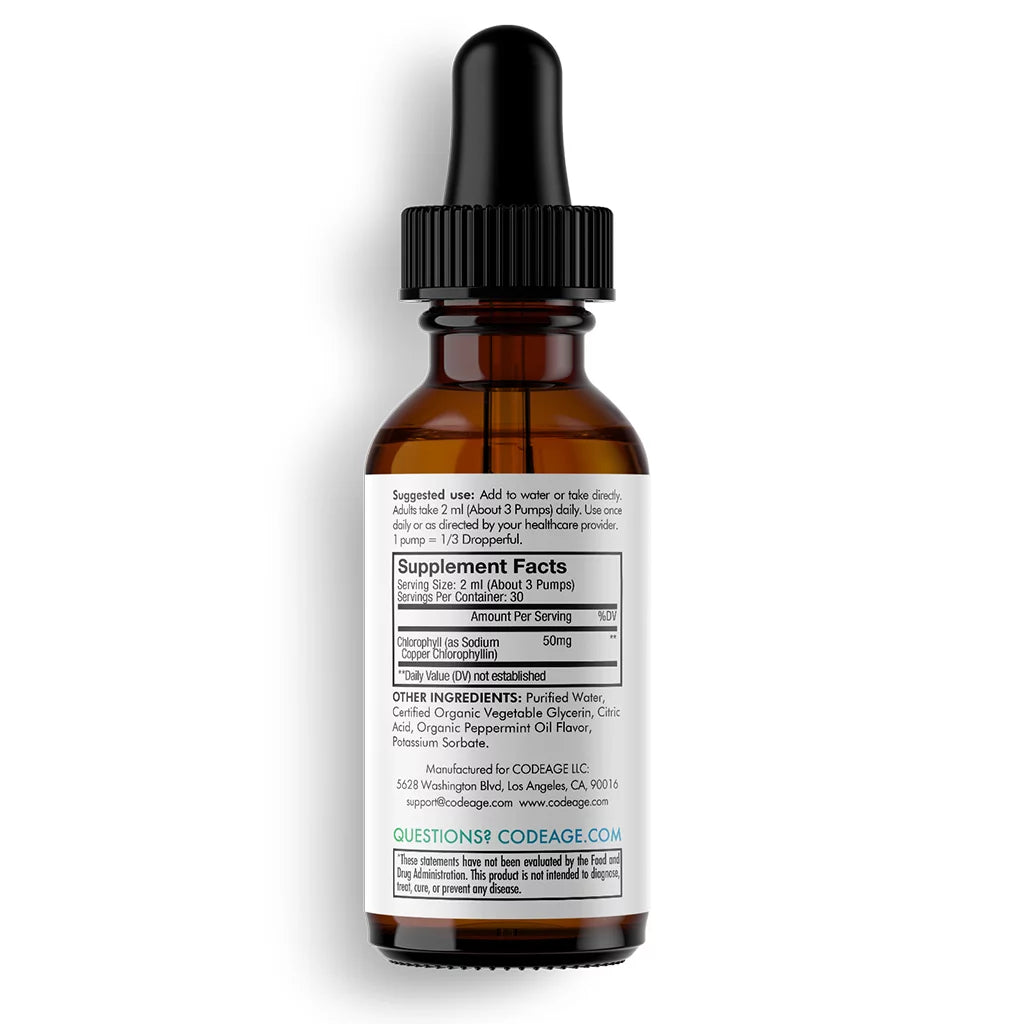 Chlorophyll Liquid Drops, Vegan Chlorophyllin Supplement, Organic Peppermint Oil, 60 Ml