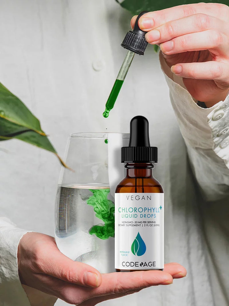 Chlorophyll Liquid Drops, Vegan Chlorophyllin Supplement, Organic Peppermint Oil, 60 Ml
