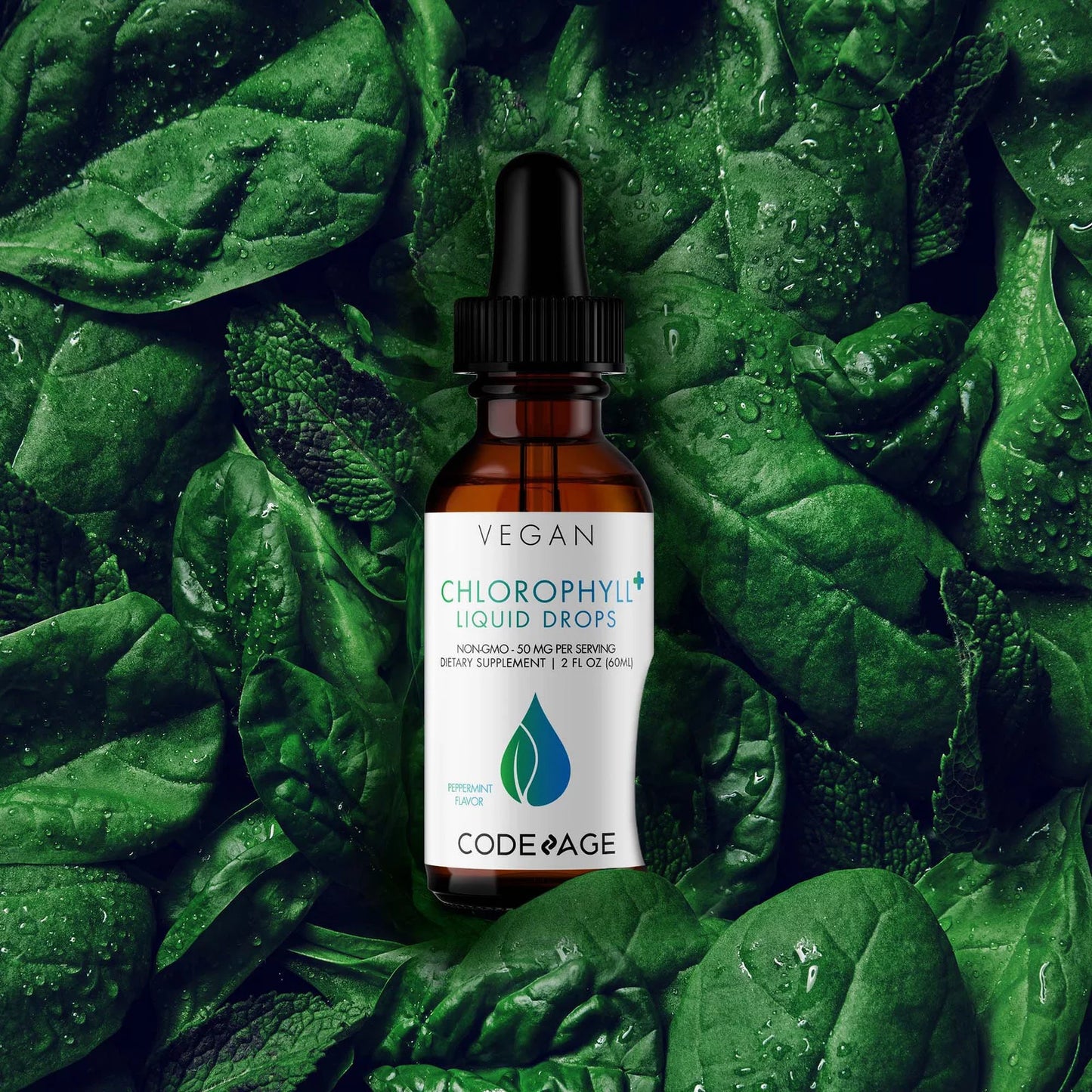 Chlorophyll Liquid Drops, Vegan Chlorophyllin Supplement, Organic Peppermint Oil, 60 Ml