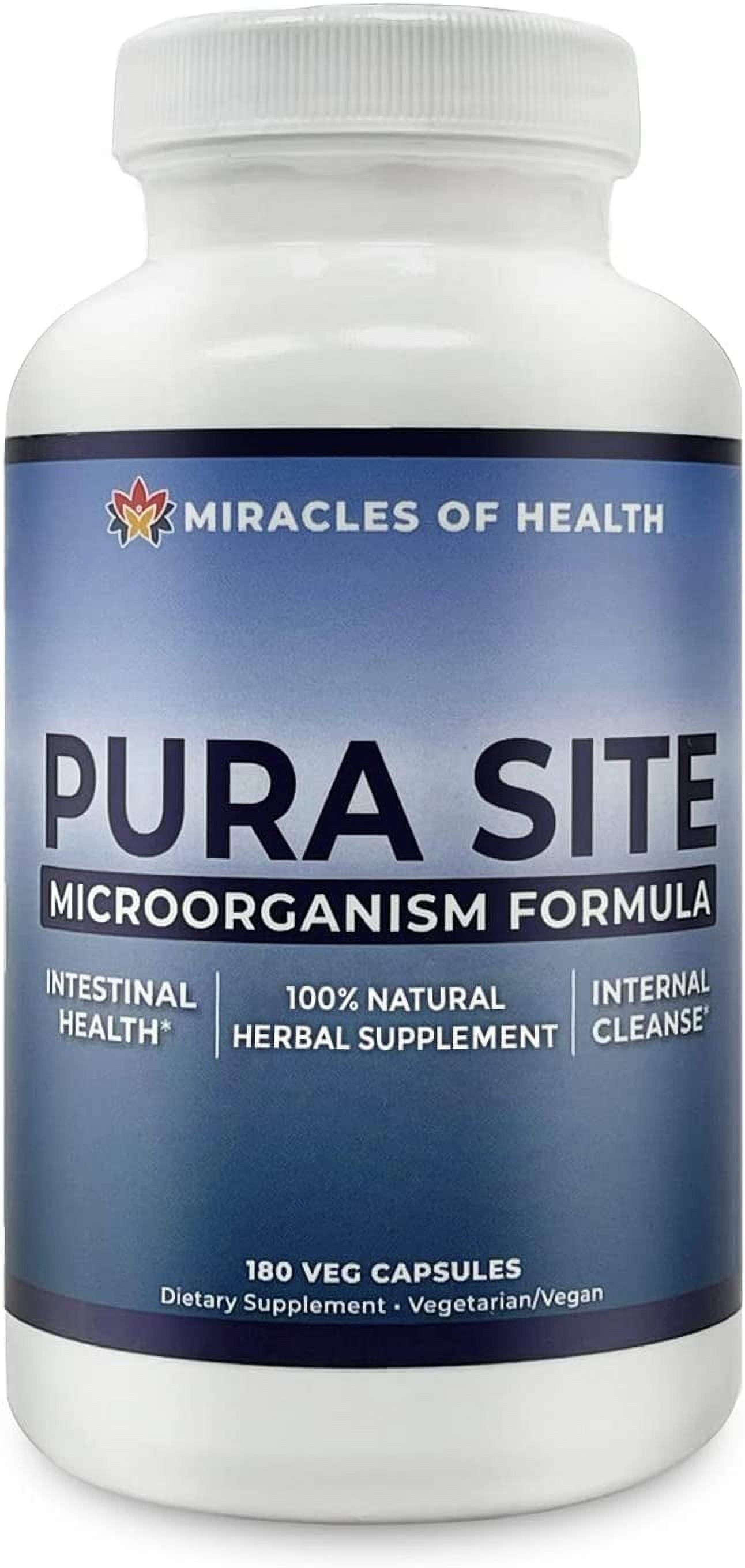 Pura Site | Microbiome Cleanse & Intestinal Health Herbal Formula | 100% Natural Gut Health Supplement | Diatomaceous Earth, Black Walnut Hull, Wormwood | 2 Month Supply