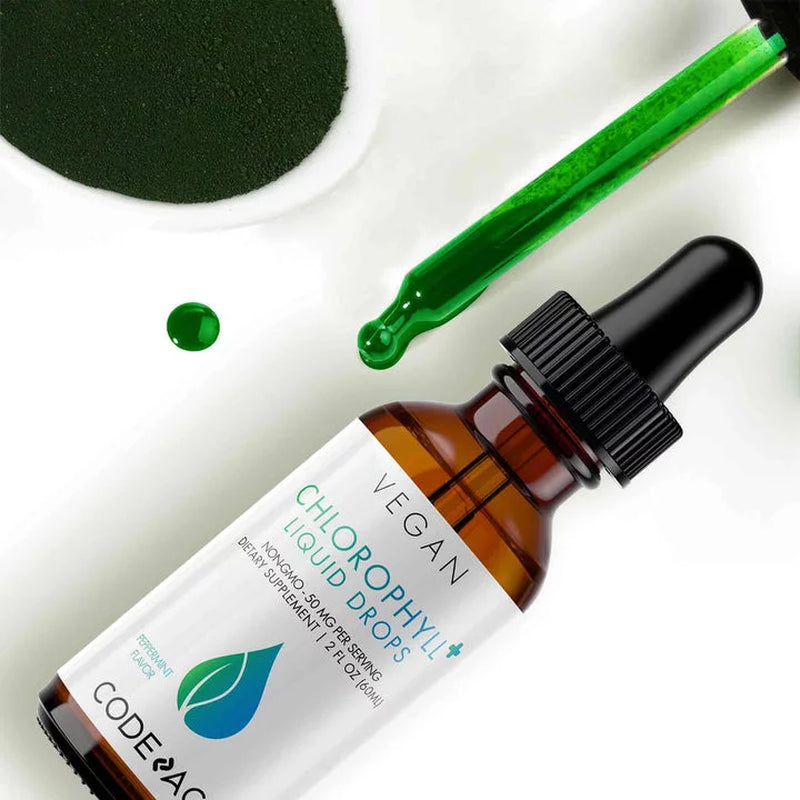 Chlorophyll Liquid Drops, Vegan Chlorophyllin Supplement, Organic Peppermint Oil, 60 Ml