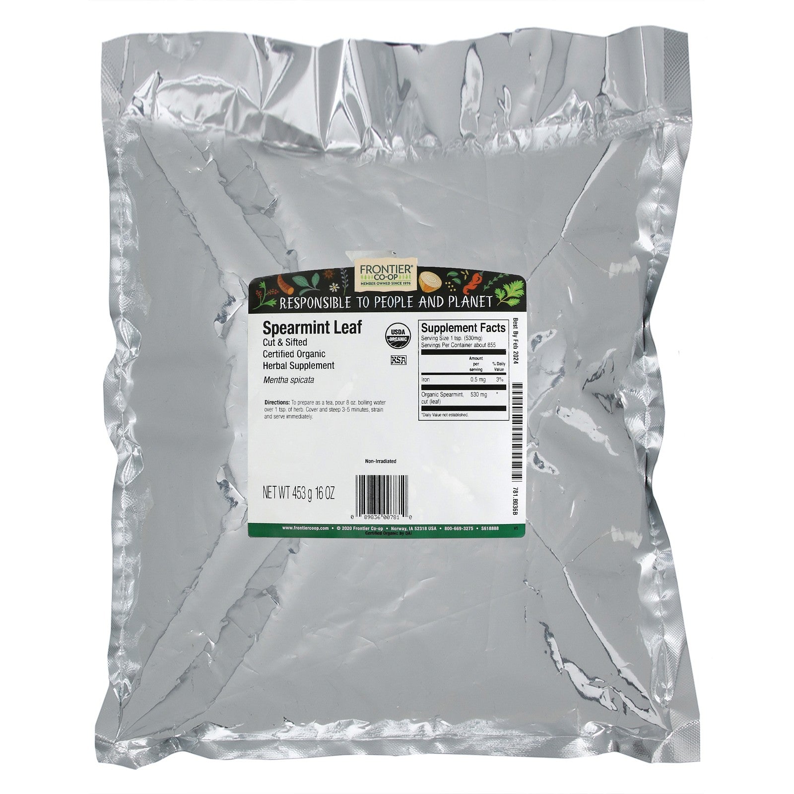 Organic Cut & Sifted Spearmint Leaf, 16 Oz (453 G)