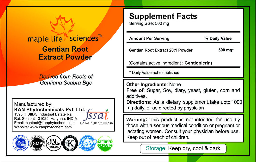 Gentian Root Extract 20:1 Powder Gentiopicrin for Bladder Pure No Fillers
