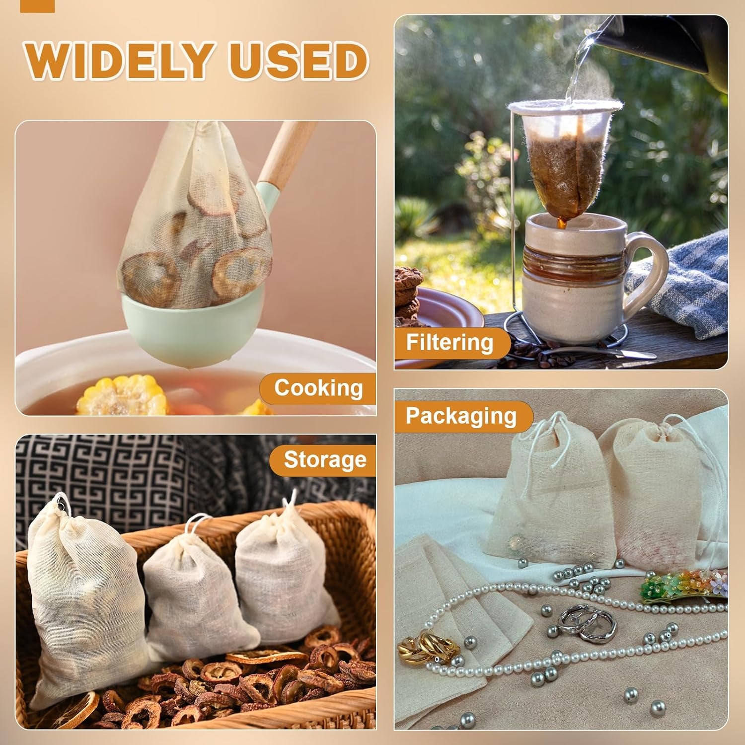 20 Pcs Muslin Bags with Drawstring, Reusable Tea Bags, Spice Bags for Cooking So